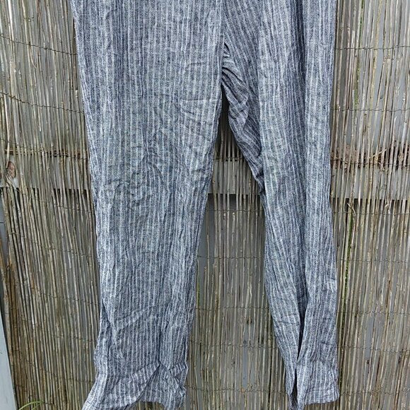 Ellen Tracy Linen Rayon Loose Flowing Striped Pants Elastic Waistband Ties - L - Picture 4 of 14